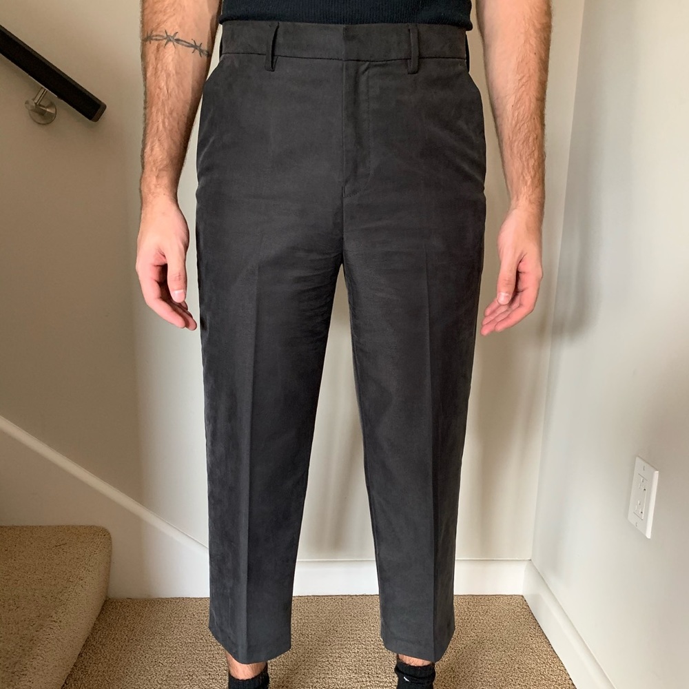 TOPMAN Wide Leg Crop Trousers, Dark Grey Coated